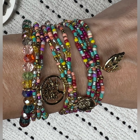 Fashion Jewelry Jewelry - Boho Multi-Color Beaded Bracelet Set, elastic stretch bracelets, tree of life